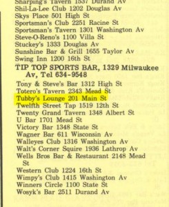 Here's Tubby's listing in the 1970 City Directory