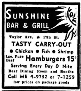 Sunshine Bar & Grill, 1962