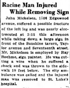 An accident at Sunshine Tavern in 1935